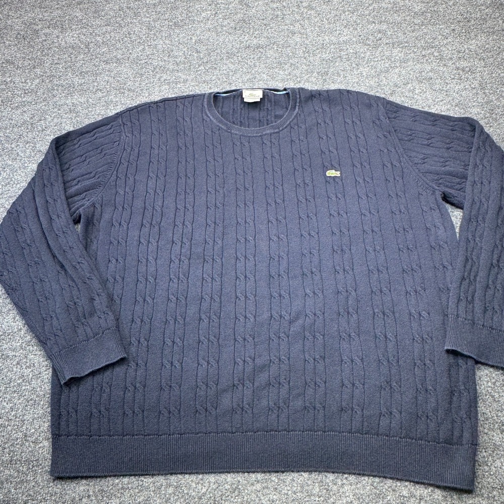 Lacoste Sweater Mens 8 3XL Blue Cable Knit Cotton Long Sleeve Crewneck Pullover